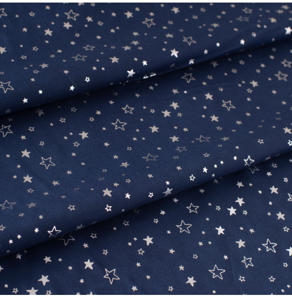Tissu-coton-Noël-bleu-marine-étoile-argentée