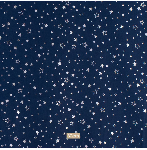 Tissu-coton-Noël-bleu-marine-étoile-argentée