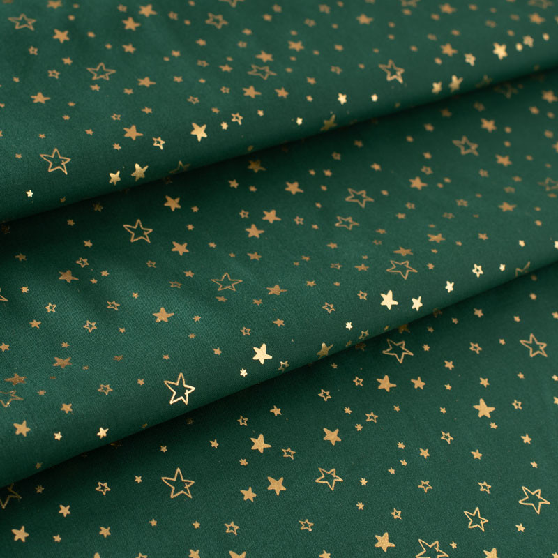 Tissu-coton-Noël-vert-étoile-dorée