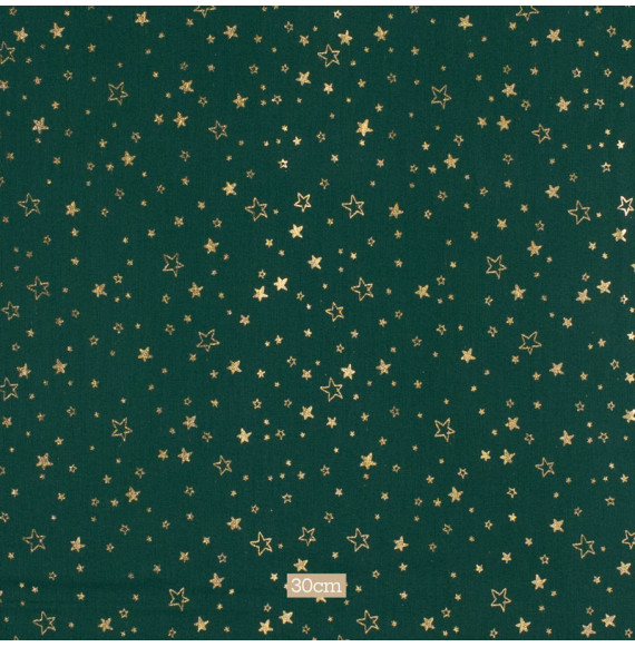 Tissu-coton-Noël-vert-étoile-dorée