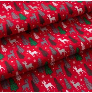 Tissu-coton-Noël-rouge-renne-argenté
