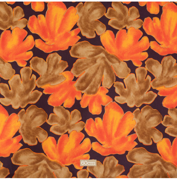 Tissu-vintage-pure-soie-petite-largeur-fleurs-oranges