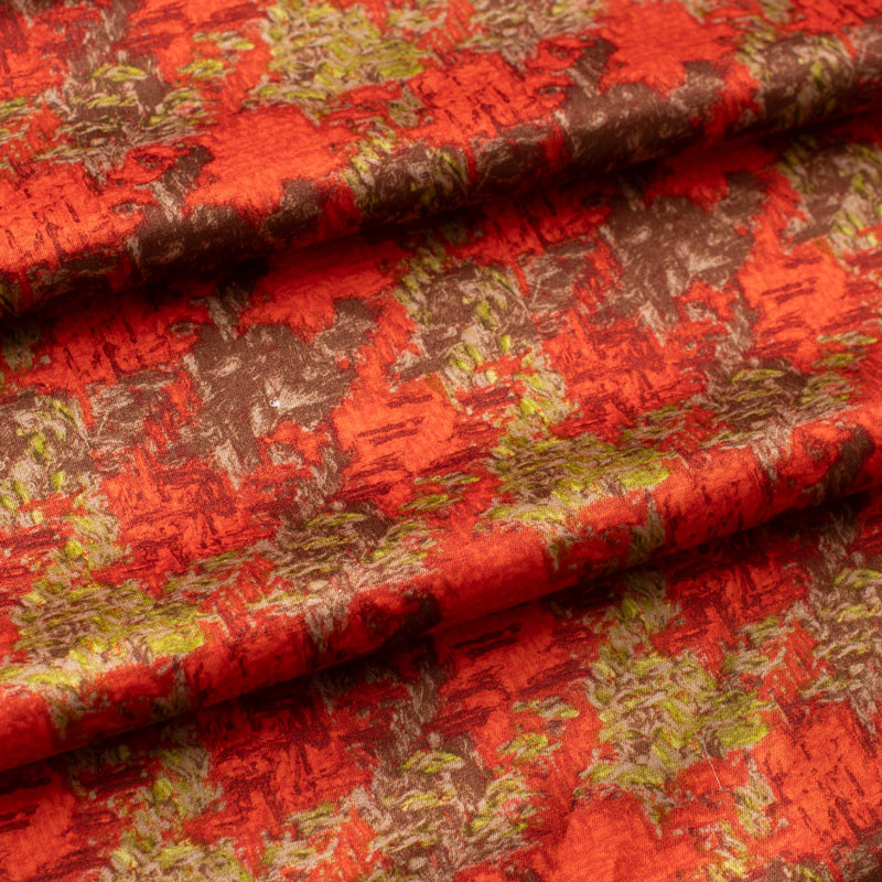 Tissu-vintage-twil-de-soie-petite-largeur-motif-abstrait-orange