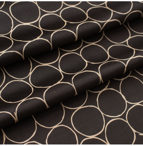 Tissu-twill-de-soie-made-in-Italy-cercles-dorés-sur-fond-noir