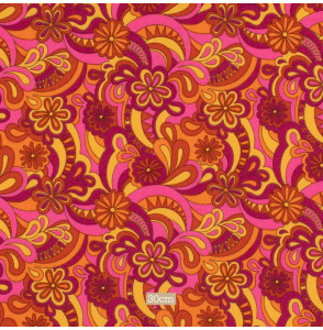 Tissu-polyester-imprimé-vintage-orange-et-rose