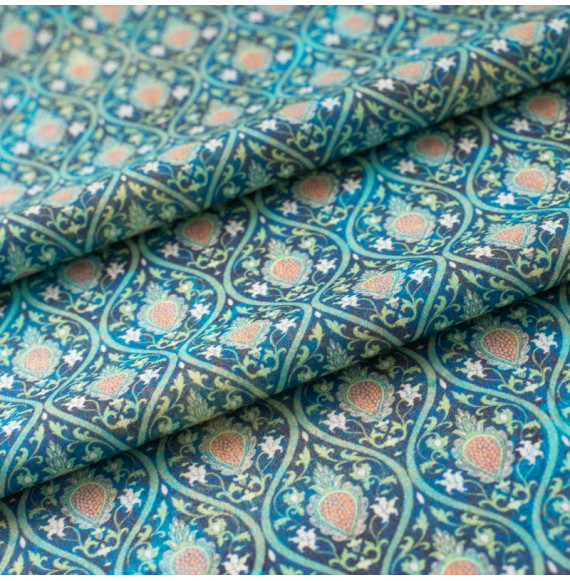 Tissu-coton-look-art-nouveau-bleu-et-vert