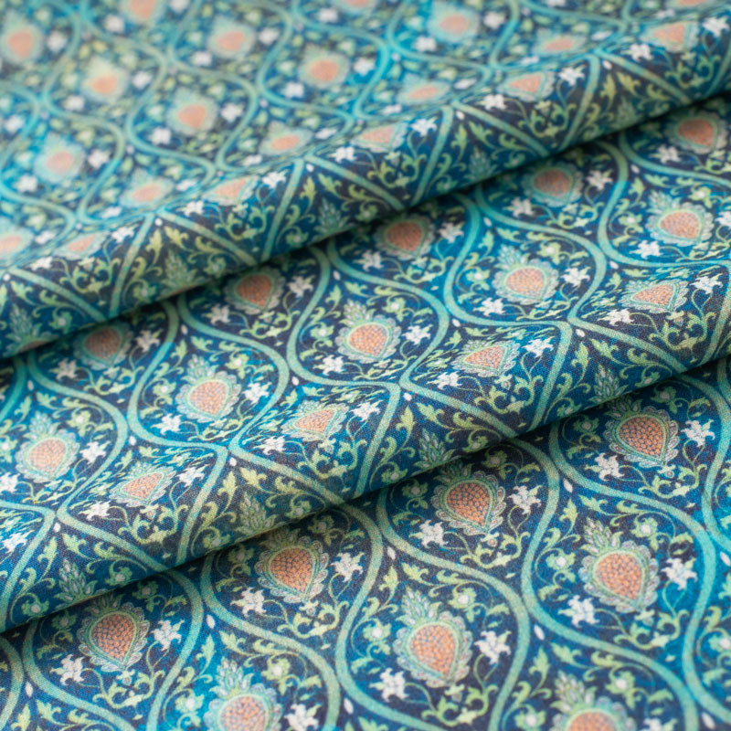 Tissu-coton-look-art-nouveau-bleu-et-vert