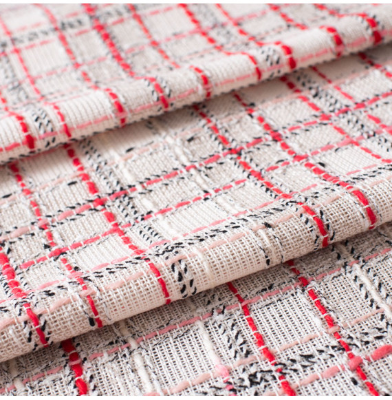 Tissu-tweed-léger-de-la-maison-Crevacuore-Ivoire-fil-rouge-et-rose