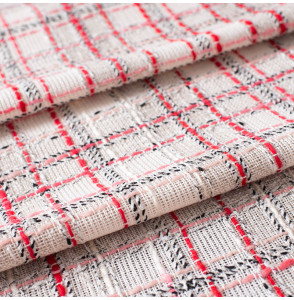 Tissu-tweed-léger-de-la-maison-Crevacuore-Ivoire-fil-rouge-et-rose