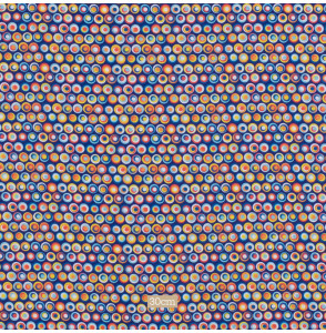 Katoenen-stof-blauw-met-kleurrijke-cirkeltjes