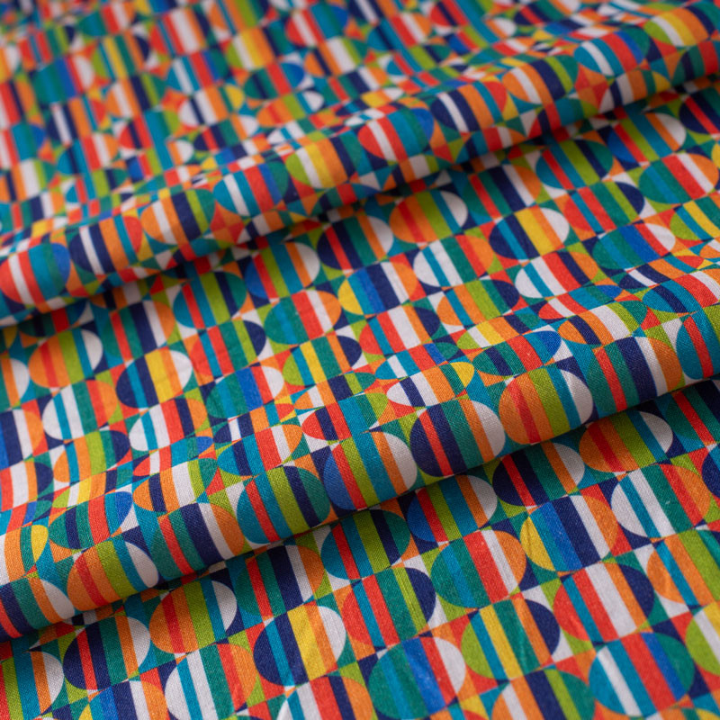 Tissu coton géométrique pop cercle multicolore