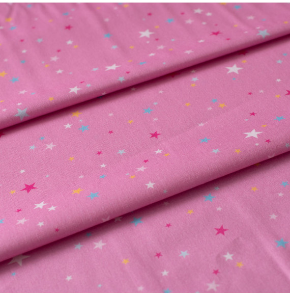 Tissu-coton-rose-étoile-multicolore