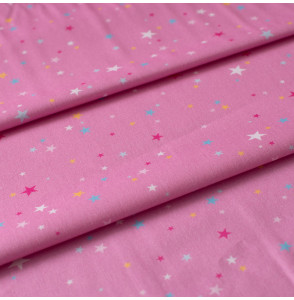 Tissu-coton-rose-étoile-multicolore