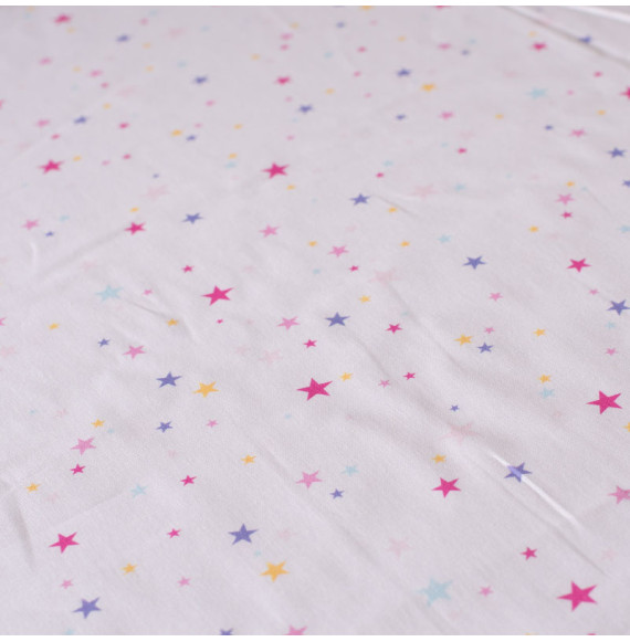 Tissu-coton-blanc-étoile-multicolore