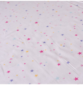 Tissu-coton-blanc-étoile-multicolore