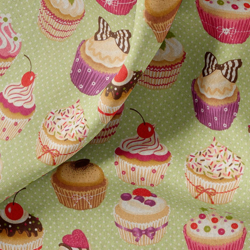 Tissu-coton-vert-Cupcakes