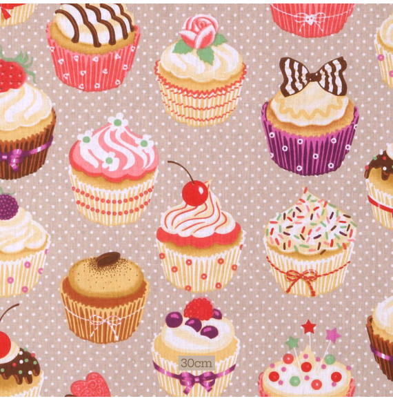 Tissu-coton-taupe-Cupcakes