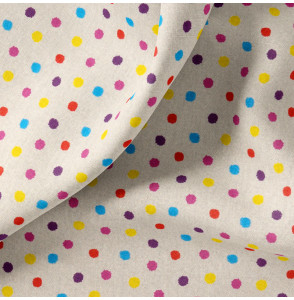 Tissu-coton-écru-Pompons-multicolores