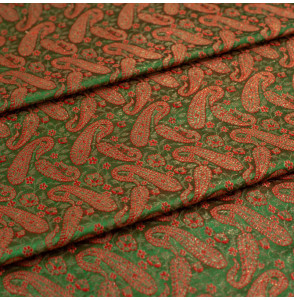 Uitzonderlijk-handgeweven-zijdebrocart-in-groen-en-goud
