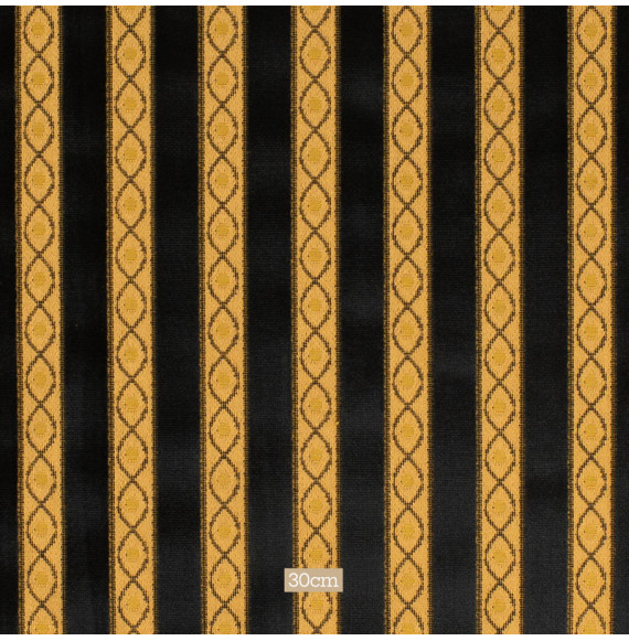 Decoratiestof-fluweel-zwart-gestreept-op-gouden-ondergrond