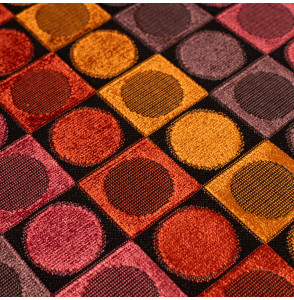 Tissu-velours-ameublement-géométrique-ocre-multicolore