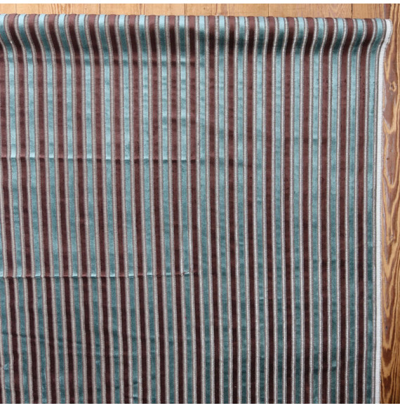 Coupe-1m70-velours-ameublement-rayé-bicolore-bleu-et-brun